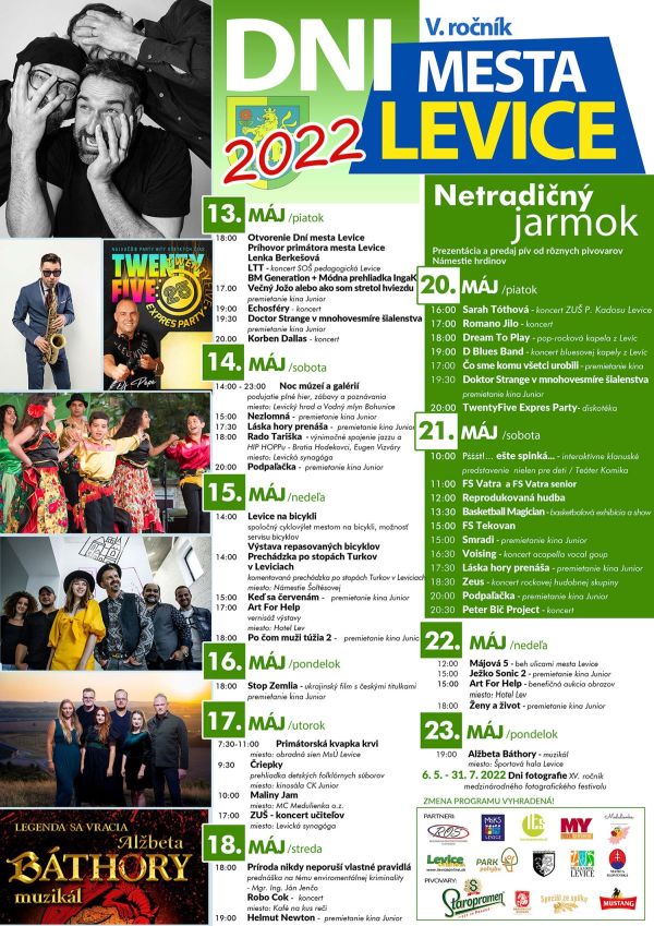 Dni mesta Levice 2022 - týždeň plný koncertov, výstav, podujatí a jarmok s pivným festivalom