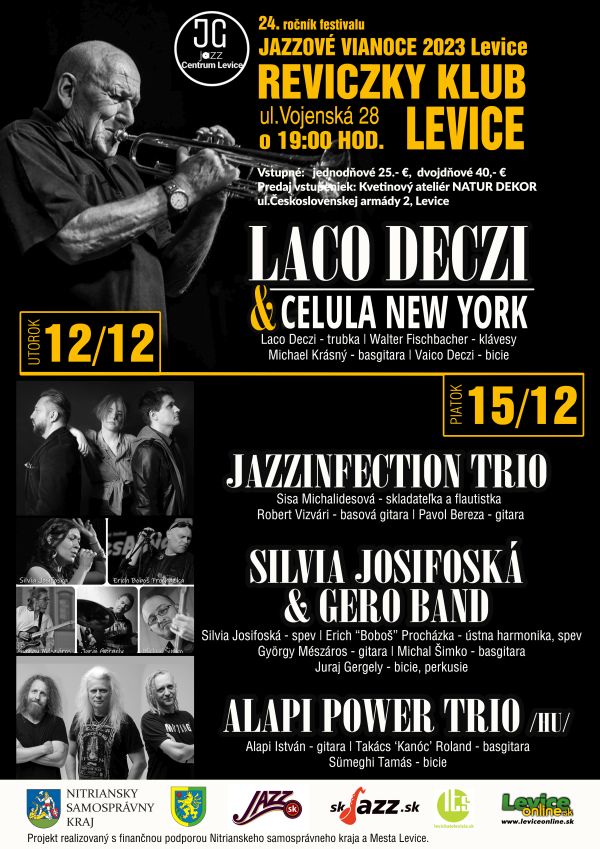 V Leviciach sa v dňoch 12. a 15. decembra 2023 uskutoční 24.ročník festivalu Jazzové Vianoce Levice