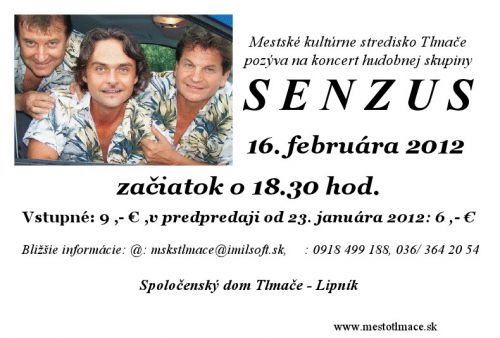 Súťaž o 1x2 vstupenky na koncert hudobnej skupiny SENZUS