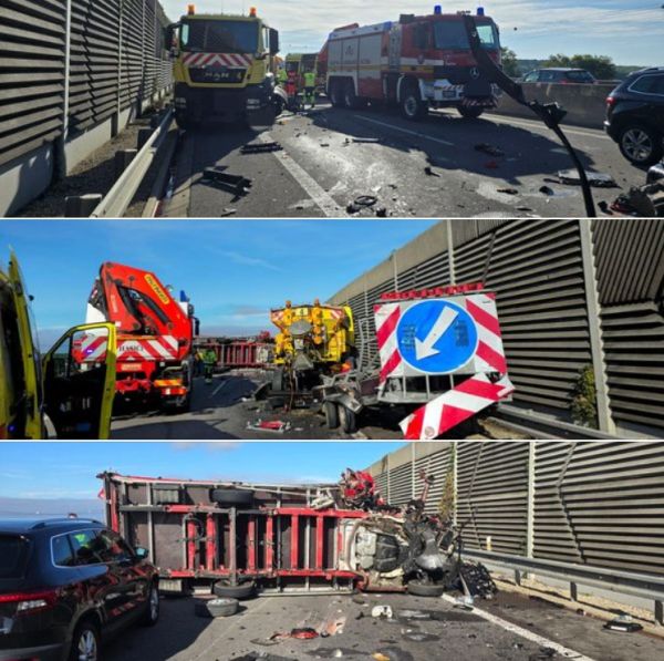 Na R1 pri Nitre vrazilo nákladné vozidlo do cestárskeho auta, cesta je neprejazdná Na R1 pri Nitre vrazilo nákladné vozidlo do cestárskeho auta, cesta je neprejazdná