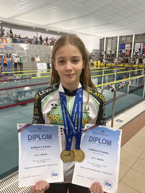 Plavkyňa ŠK Atóm Levice Emma Zalánová sa stala šesťnásobnou majsterkou Slovenska
